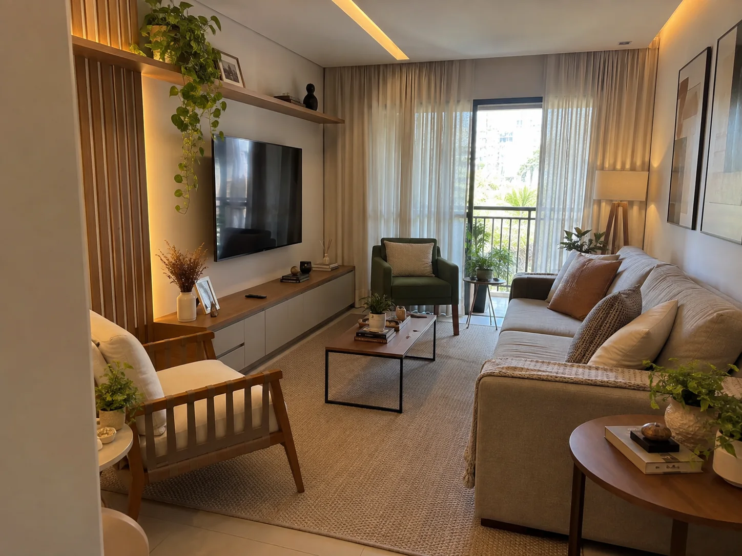 Sala de estar com acabamento em gesso