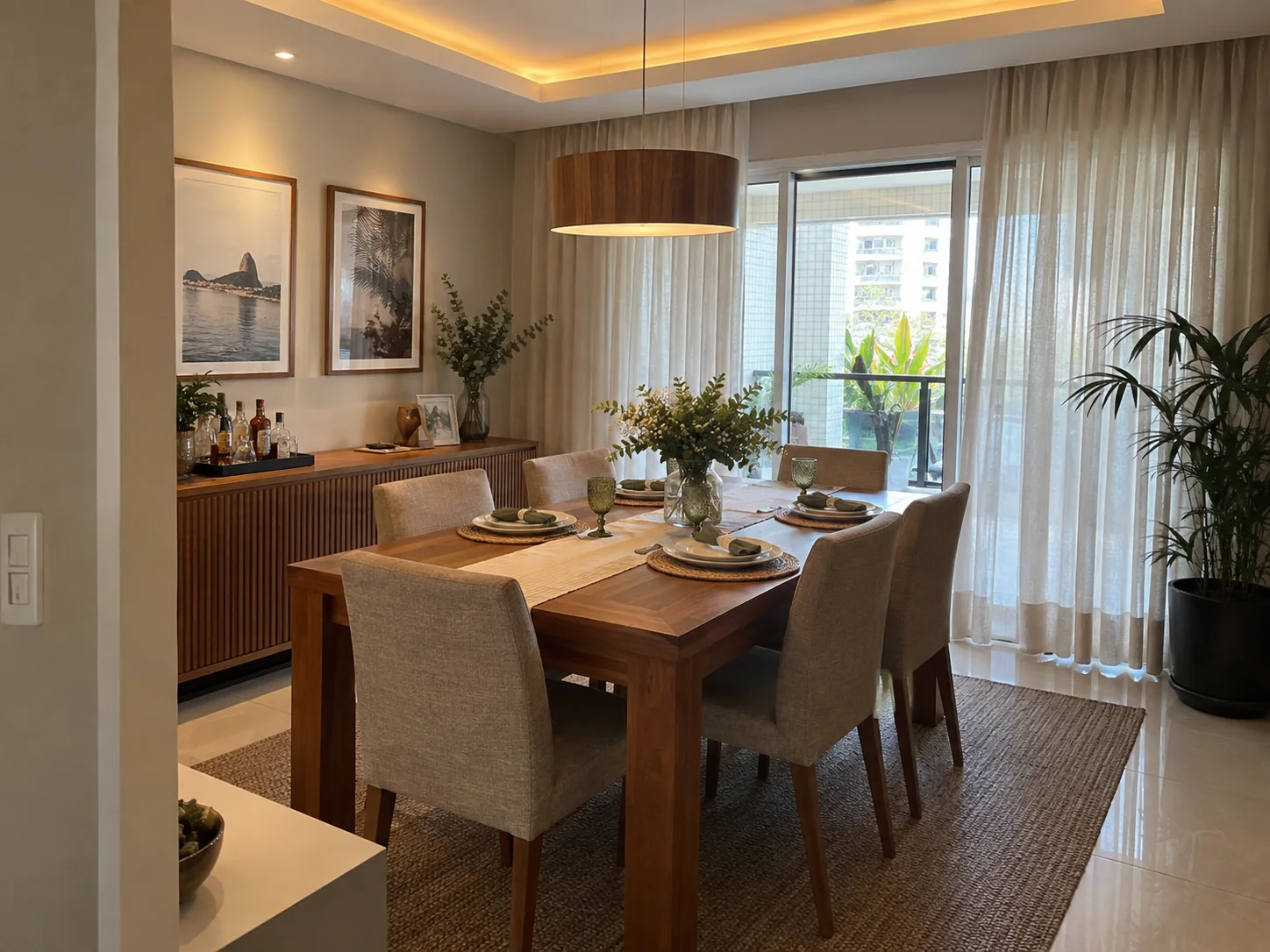 Sala de jantar com acabamento em gesso
